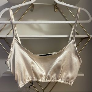 PRETTY LITTLE THING Satin crop top in color cream size 6